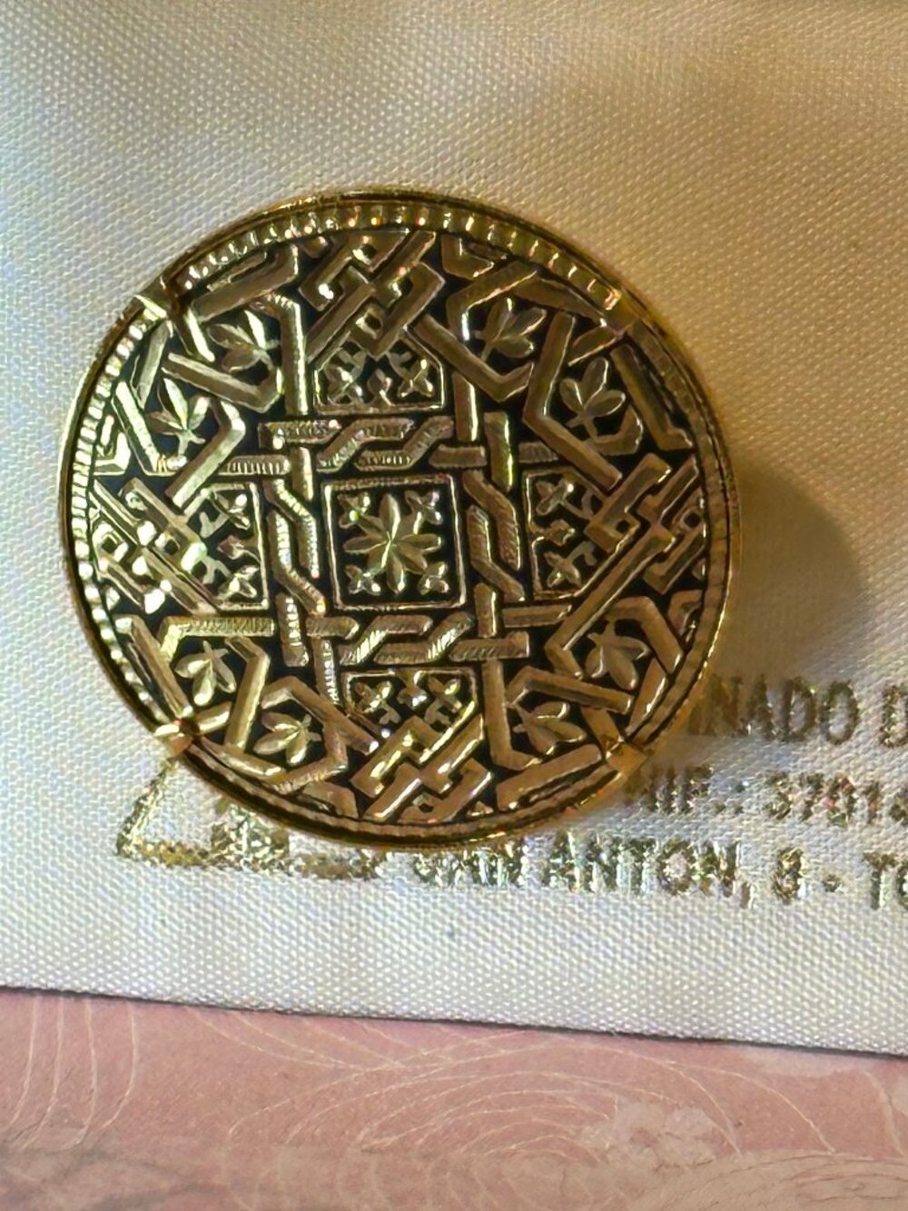 GEOMETRIC Damascene Brooch Vintage Gold Foil inlaid 22K and 24k gold Foil